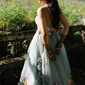 Embroidered light blue Indian lengha - Women's Bridal Gown